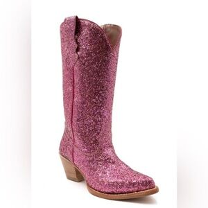 Ferrini Dazzle Pink glitter Snip Toe Cowboy cowgirl western Boots size‎ 9 new
